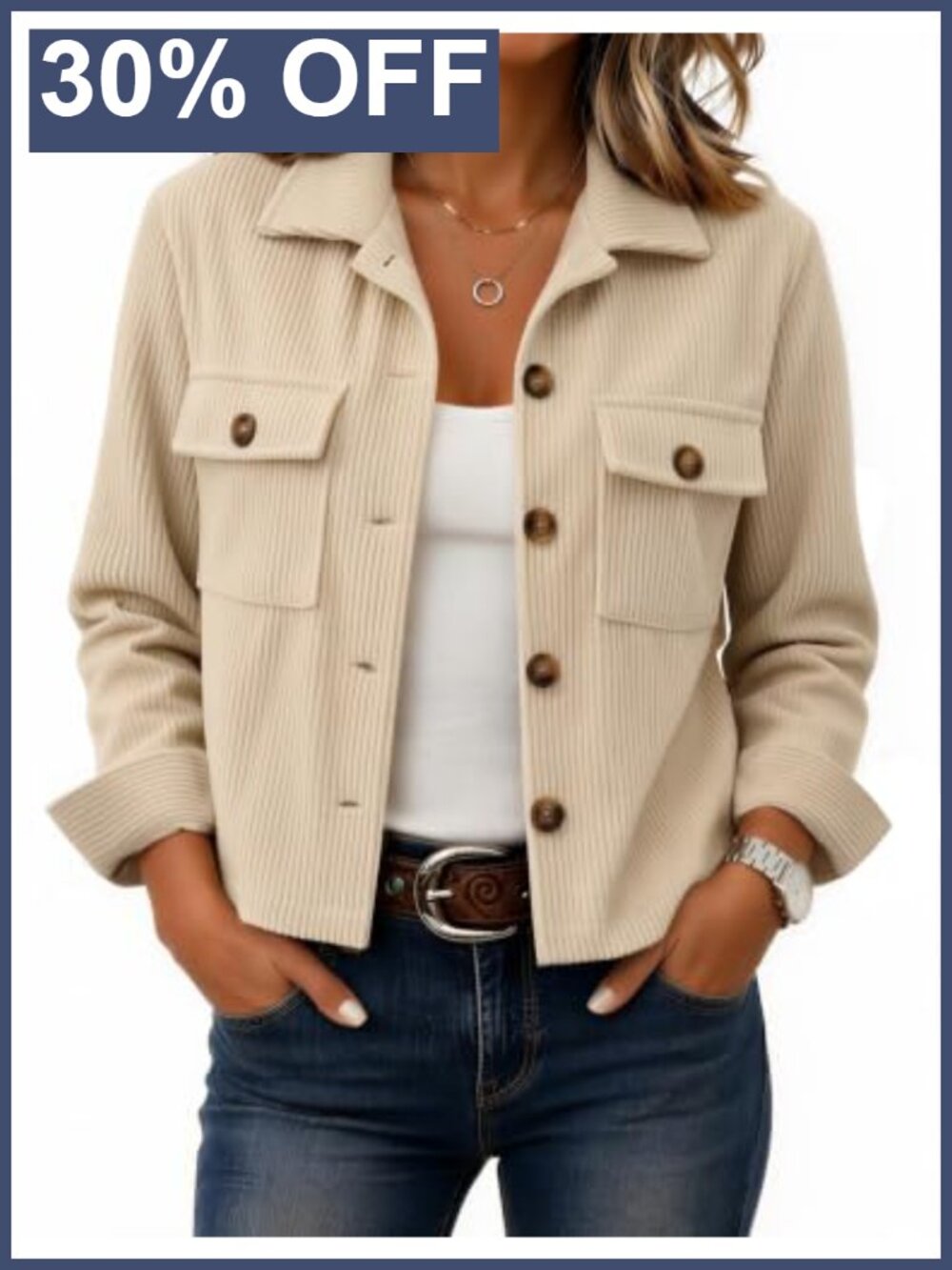 Corduroy Cropped Button Down Shacket Long Sleeve Casual Jacket
